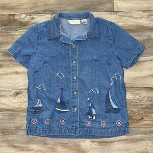 Lemon Grass Studio ladies Sail Boat Top‎ Blue With Vest Underneeth Sz S